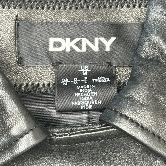 DKNY 100% Leather Black Fully Lined Motorcycle Jacket with Pockets Size M - Picture 7 of 12